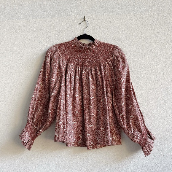 DÔEN Amoret smocked cotton top in the "Prancing Fawn" Size Small - Picture 2 of 9